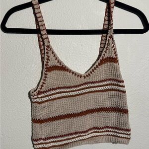American Eagle Outfitters Striped Knit Tank Top - Cream and Brown